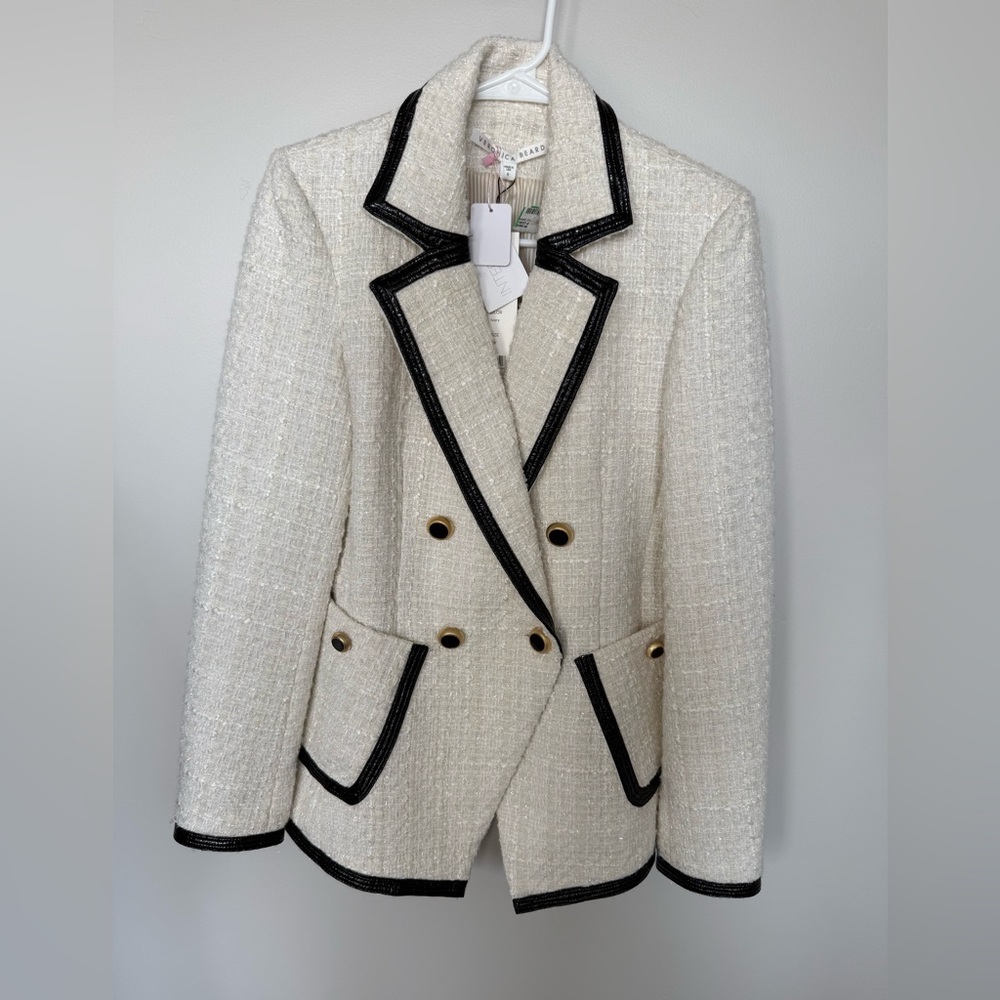 Veronica Beard Cream Tweed Blazer with Black Trim - Picture 5 of 6